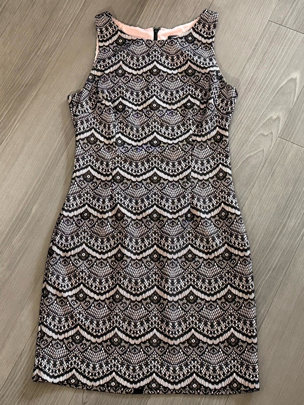 Guess Black and Pink Lace Pattern Mini Dress